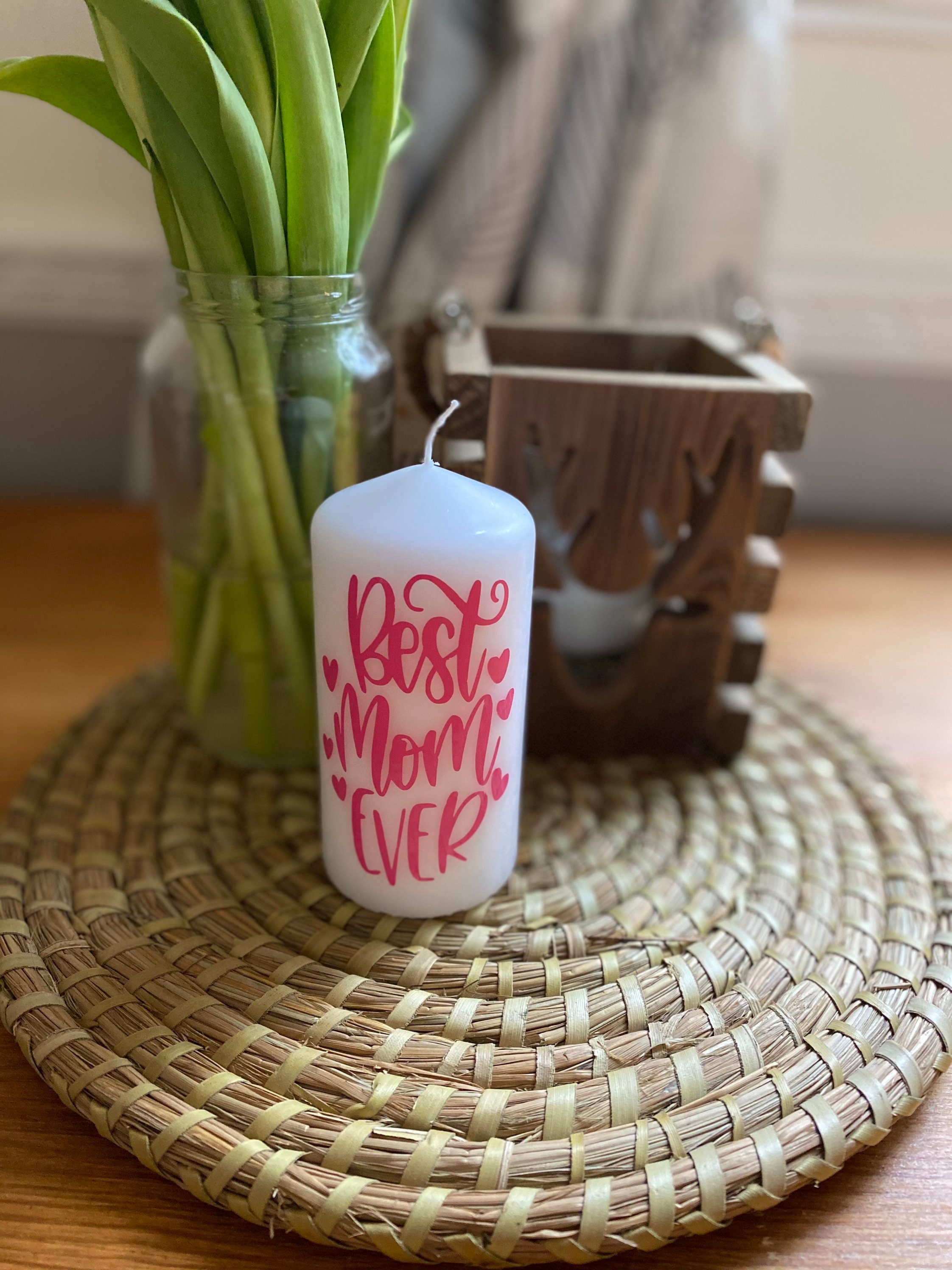 BEST MOM EVER pillar candle pink vinyl 30 hours burn time mum Etsy