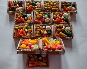 Miniature fruit and veg boxes for dolls house accessories