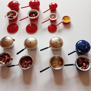Miniature pots of stew for dolls