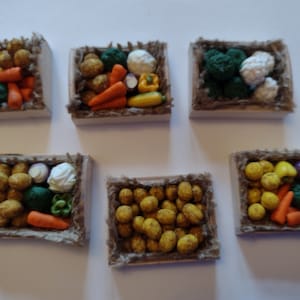 Miniature boxes of veg for dolls house