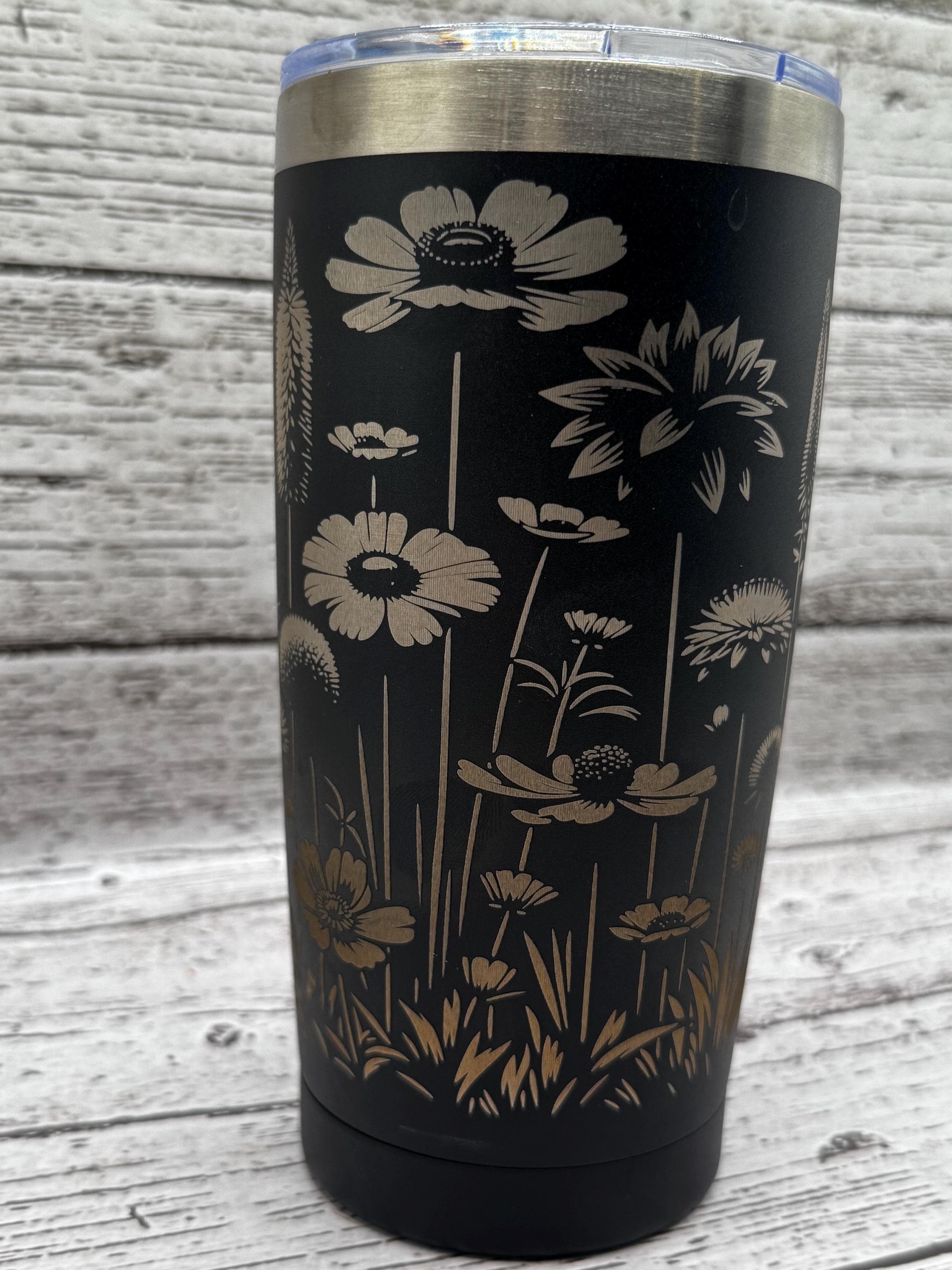 Wildflower Full Wrap, Personalized 20oz Tumbler, Laser Engraved Cup