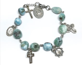 Irregular Larimar Beads One decade Rosary Bracelet