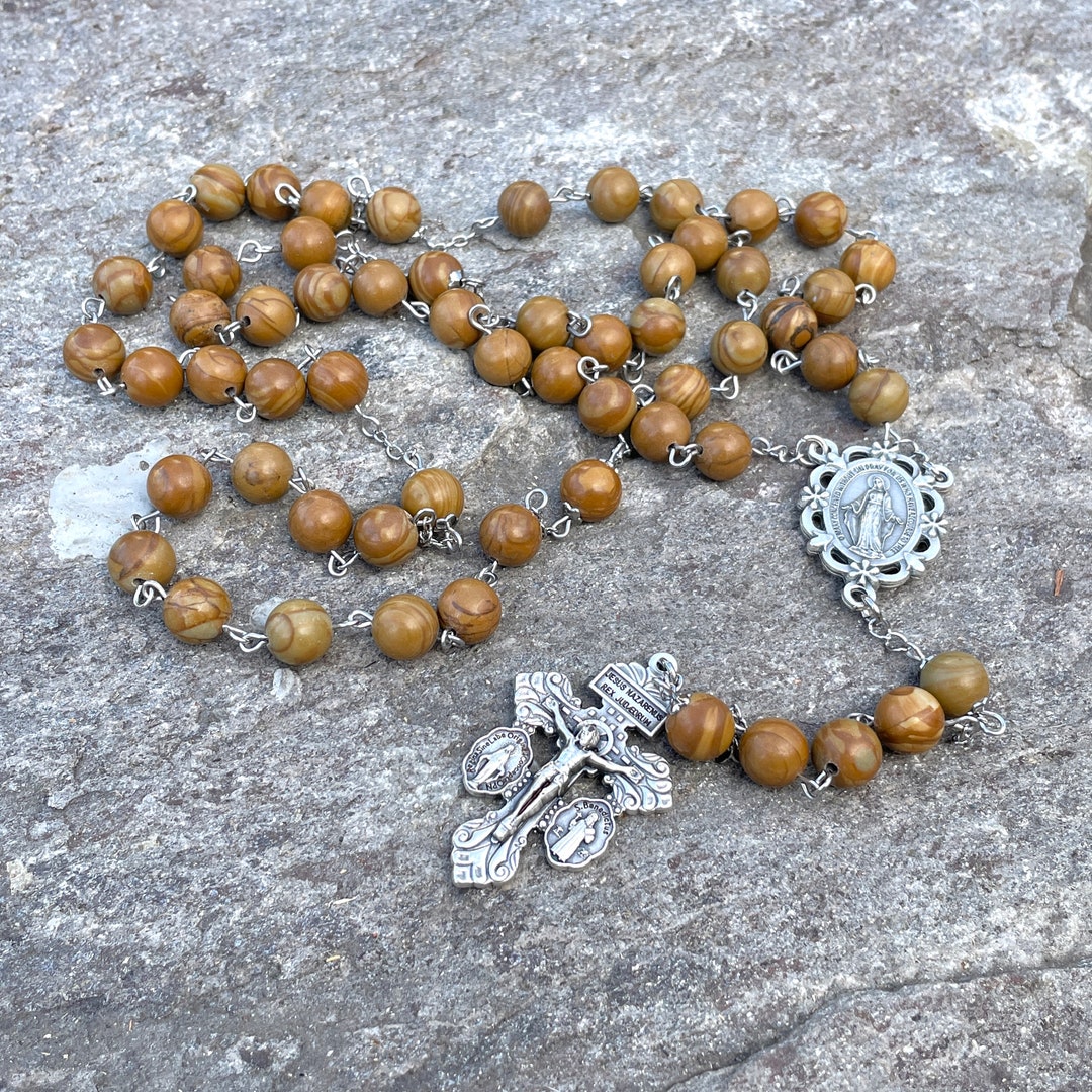 Wood Grain Jasper Rosary Etsy