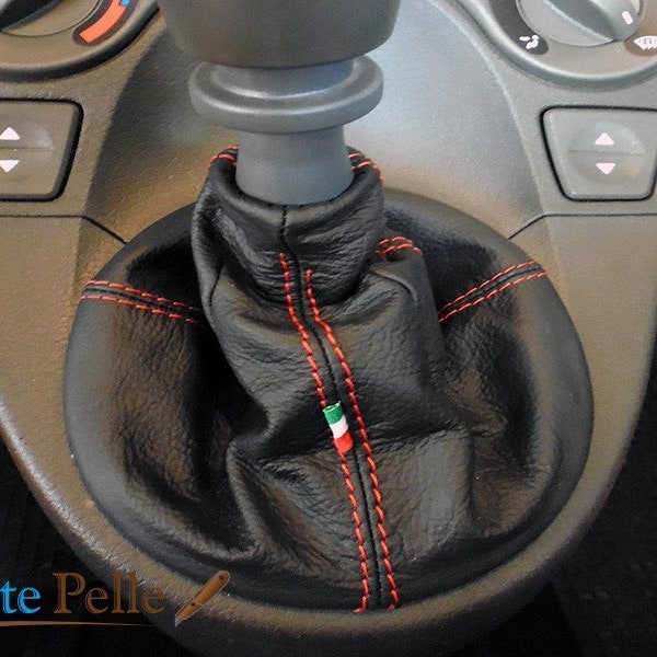 fiat panda cuffia cambio in pelle nera e cuciture rosse