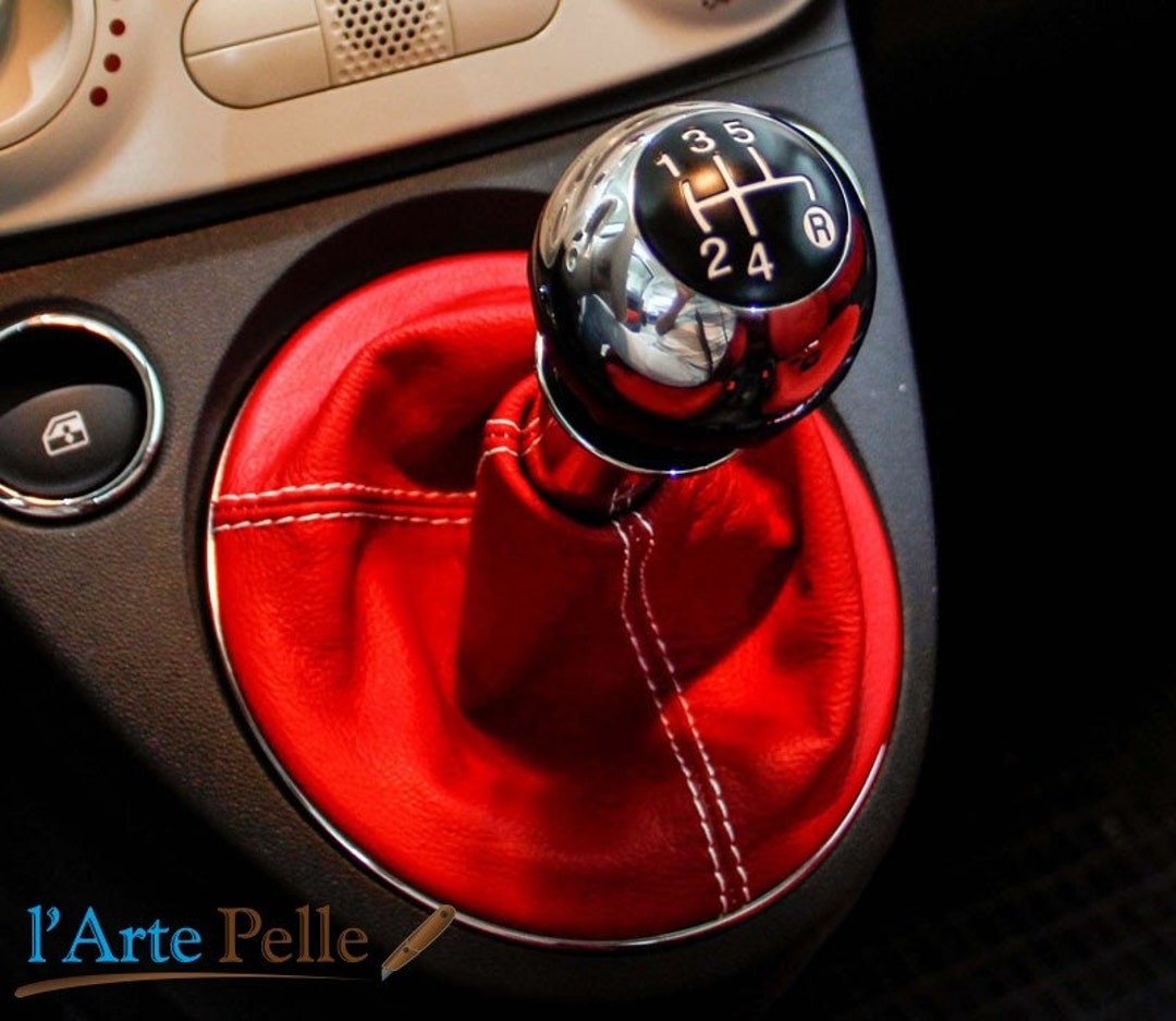 Soufflet de levier de vitesse Fiat 500 en vrai cuir rouge 
