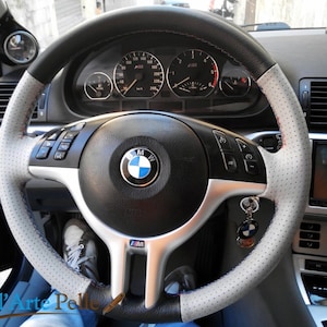 BMW E46 Lenkrad Abdeckung Schwarzes und graues Leder