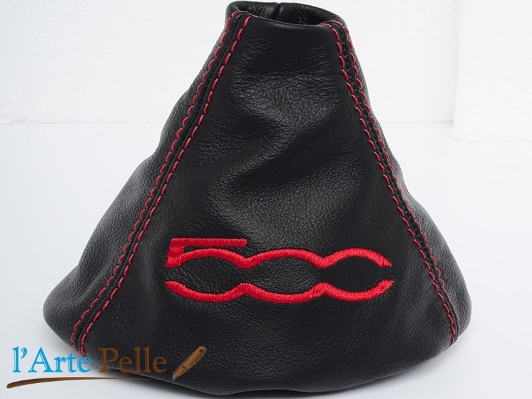 CUFFIA CAMBIO IN VERA PELLE NERA cuciture grigie per FIAT GRANDE PUNTO