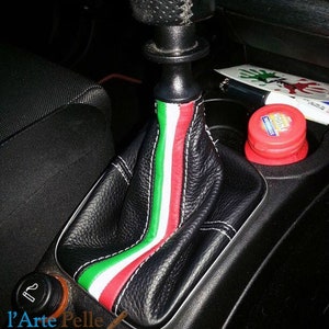 Fiat punto Evo gear change lever real leather black + tricolor