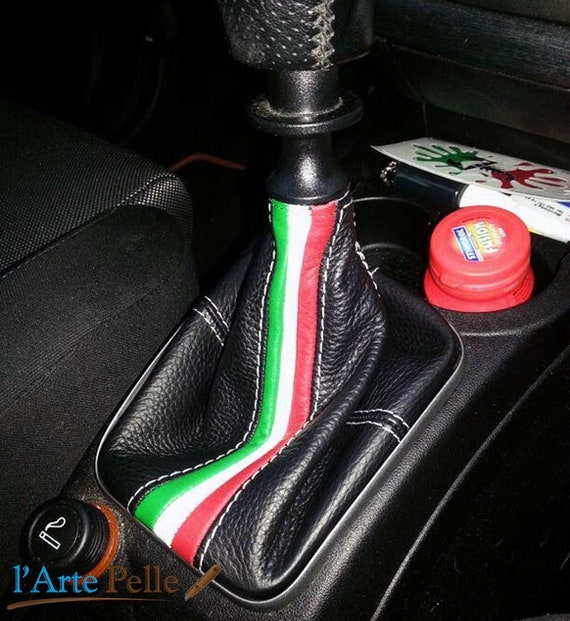 Fiat Punto Evo Gear Change Lever Real Leather Black Tricolor 