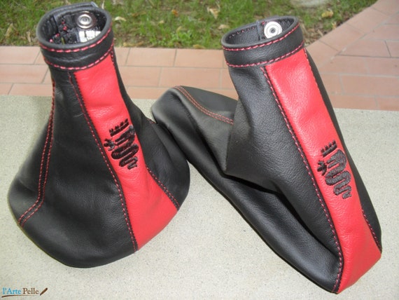 Cuffia Cambio e Freno pelle Nera, Rossa + biscione per Alfa Romeo 147