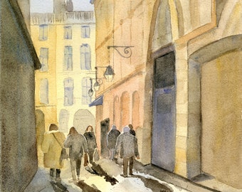 France Street Scene Watercolor/ France Wall Art/ Original Watercolor/ Giclee Travel Print/ French City Street/ Debi Garcia-Benson