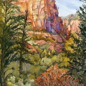 Sedona to Flagstaff Watercolor/ Arizona Landscape/ Sedona Art/ Oak Creek Canyon/ Giclee Print/ Original Watercolor Debi Garcia-Benson