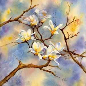 White Magnolia Watercolor/ White Flower/ Magnolia Tree/ Watercolor Painting Print by Debi Garcia-Benson/ White Flower/ Floral/ Wedding Gift
