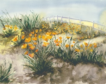 California Poppies Painting/ Wild Flowers/ Spring Flowers Watercolor/ Meadowview Art/ Giclee Print /Debi Garcia-Benson/ Mom Gift/ Birthday