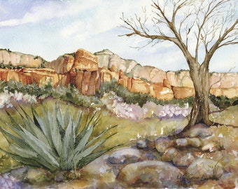 Sedona Watercolor/ Sedona Red Rock Art/ Blue Agave/ Southwest Landscape/ Giclee' Print of Original Watercolor/ Debi Garcia-Benson/ Sedona AZ