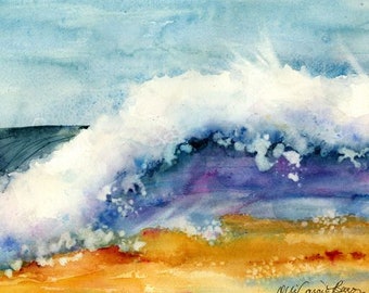 Beach Watercolor/ Crashing Waves/ Shore Break/ Ocean Waves Original  Watercolor/ Giclee Print/ Original by Debi Garcia-Benson