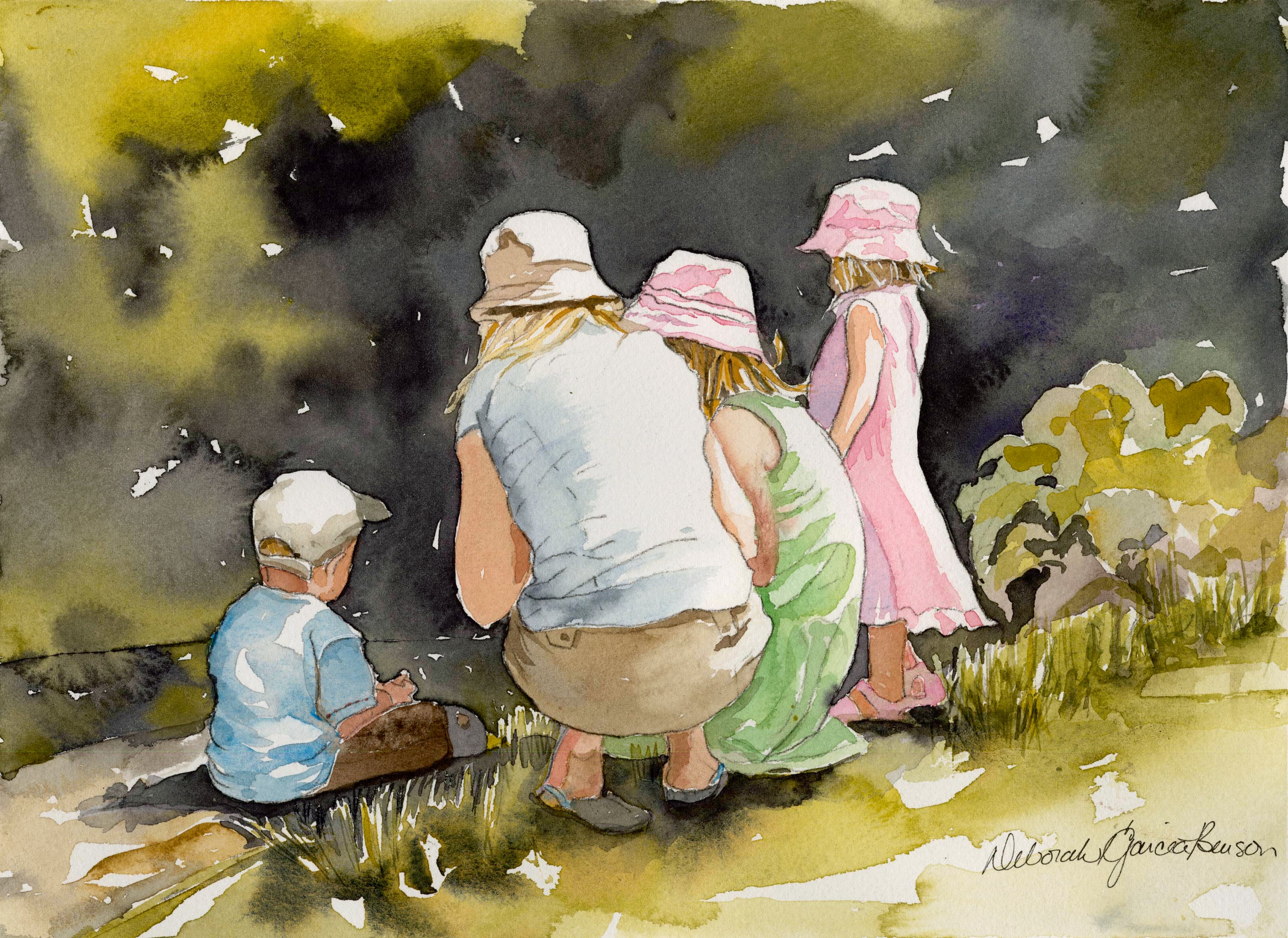 Family Outing Watercolor Painting/ Mom and Children/ Etsy Hong Kong