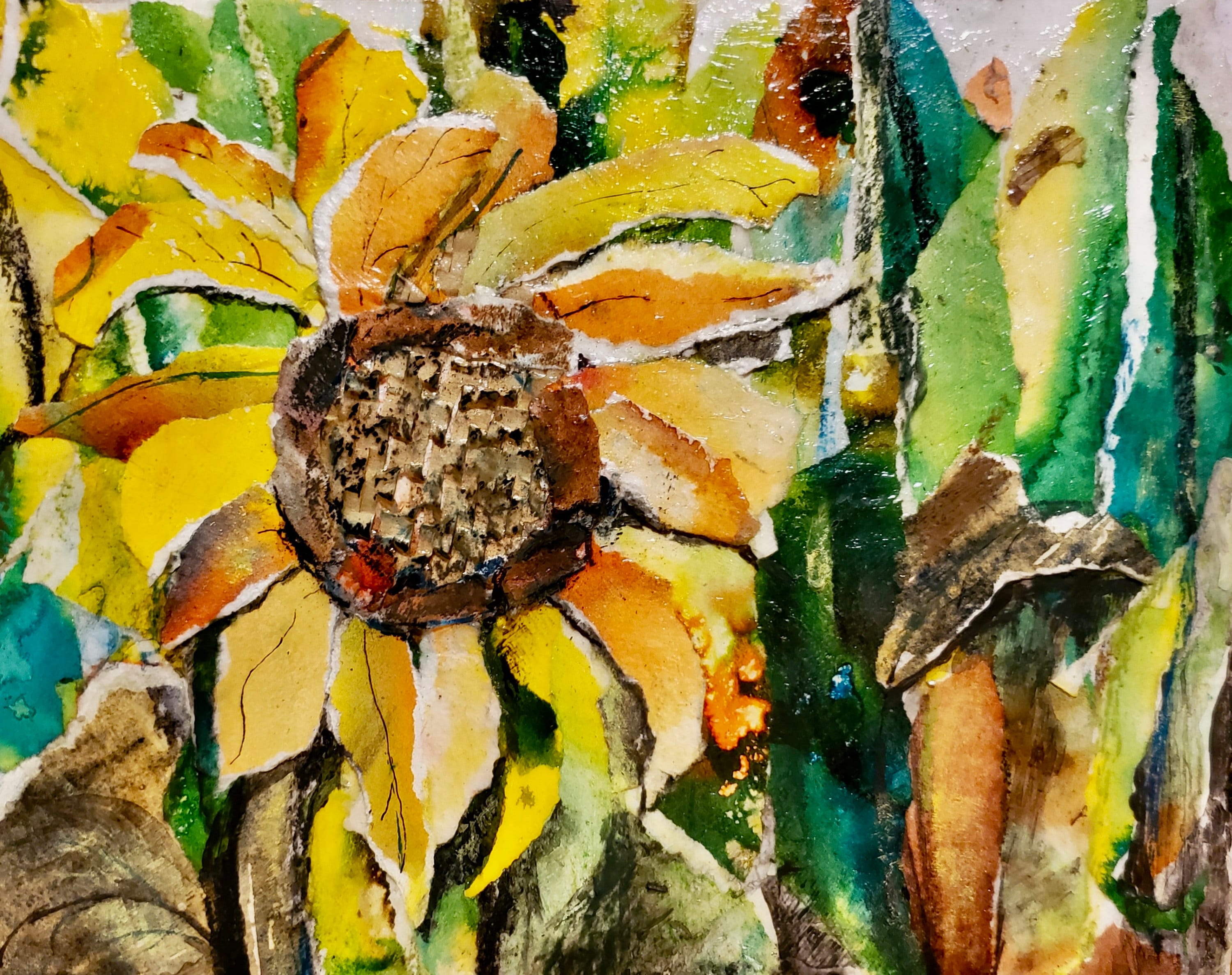 Sunflower Mixed Media Collage/ Sunflower Painting/ Original Etsy