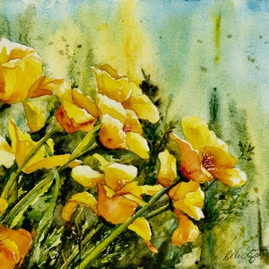 California Poppy, California Wild Flower, Spring Wildflower Watercolor, Orange Poppy, Botanical Print, Giclee Print, Debi Garcia-Benson