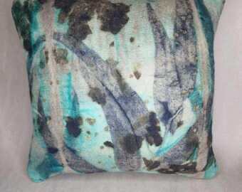 Ecoprinted Wool Pillow with Zipper/ 100% Wool/ Decorator Pillow/ Natural Leaf Prints/ Inspired by Nature