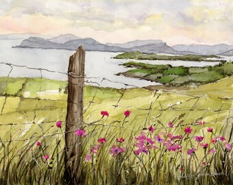 Ireland Headlands Watercolor/ Ireland Landscape/ Cliffs of Ireland/ Leprchan Green / Giclee Print/ Original Painting by Debi Garcia-Benson