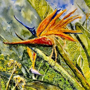 Bird of Paradise Encaustic Painting, One of a Kind, Original Painting, Encaustic Mixed Media, Debi Garcia-Benson