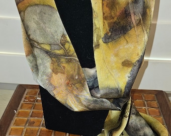 Gold Charmeuse Silk Scarf/ One of a Kind/ Real Leaf Prints/ Wearable Art/ Wall Hanging/ Table Runner/ Eco Printed Scarf/ Debi Garcia-Benson
