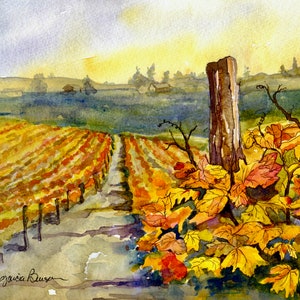 Wine Country Watercolor Painting/ Vineyard Painting/ Wine/ Vineyard Wedding Gift/ Giclee Print/ Original  Watercolor by Debi Garcia-Benson