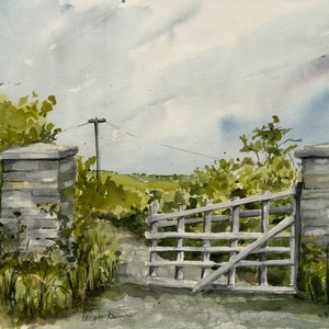 Ireland Gate/ Irish Pasture/ Ireland Watercolor Painting/ Irish Pasture Painting/ Ireland Landscape/ Giclee Print/ Debi Garcia-Benson