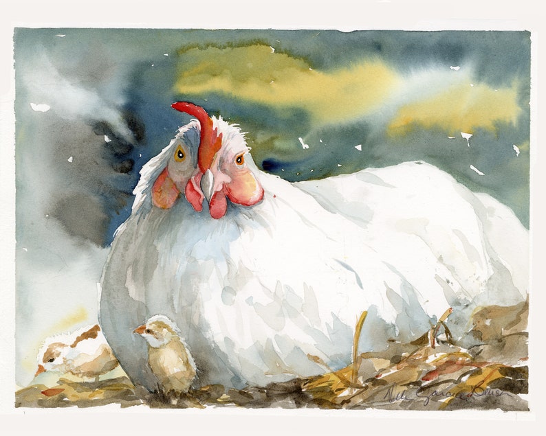 Hen Watercolor on Canvas/ Hen and Chicks/ Chicken Coop Art/ Ready to Hang/ Gallery Wrapped Canvas/ Debi Garcia-Benson orders Original Watercolor