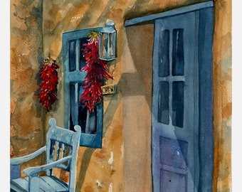 Santa Fe Adobe Watercolor/ Southwest Art/ New Mexico Art/ Colorful Painting/ Quality Giclee Print from original Debi Garcia-Benson Painting