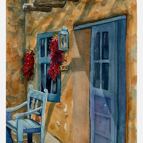 Santa Fe Adobe Watercolor/ Southwest Art/ New Mexico Art/ Colorful Painting/ Quality Giclee Print from original Debi Garcia-Benson Painting