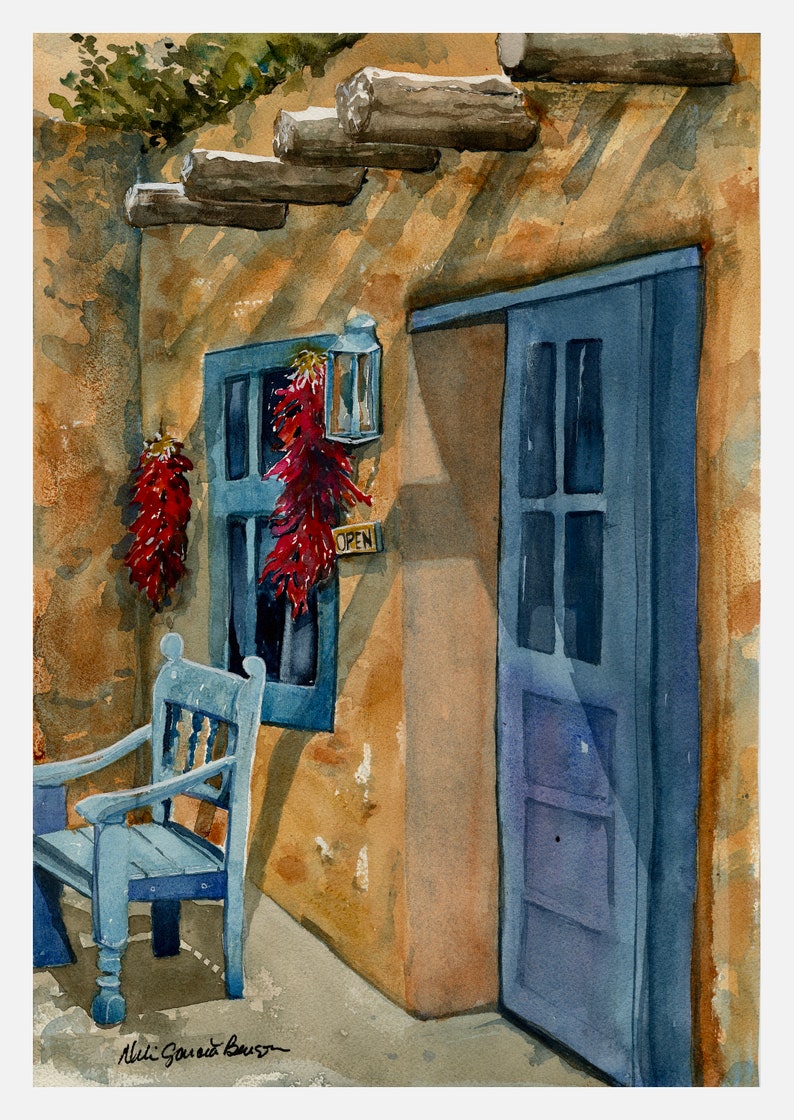 Santa Fe Adobe Watercolor/ Southwest Art/ New Mexico Art/ Colorful Painting/ Quality Giclee Print from original Debi Garcia-Benson Painting image 1