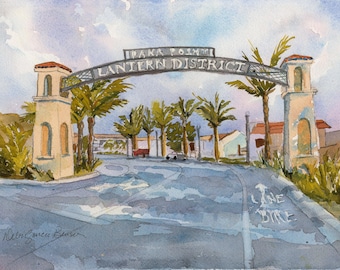 Dana Point Latern District/ Beach / Southern California Beach Art/ Dana Point Art/ Watercolor Original by Debi Garcia-Benson/ Giclee Print