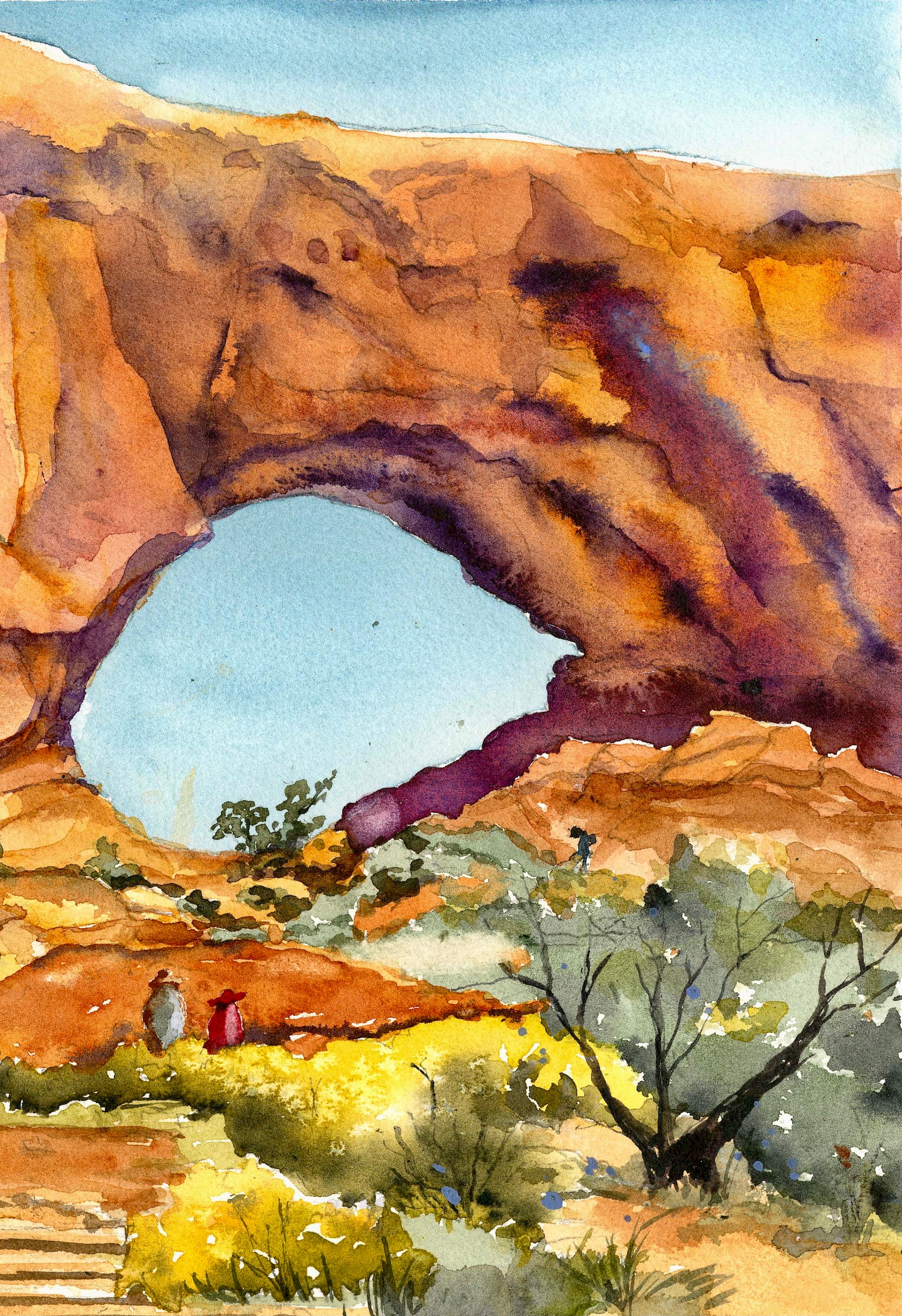 Arches National Park Watercolor Southwest Landscape Red Rock Etsy