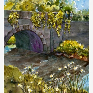 Irish Bridge Watercolor/ Ireland Landscape/ Irish Town/ Ashford Castle/ Ireland Painting/ Stone Bridge/ Giclee Print/ Debi Garcia-Benson