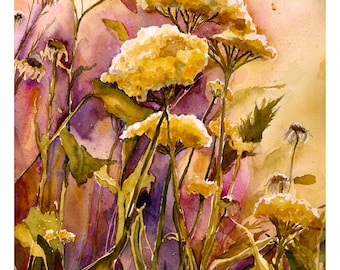 Yellow Flower Watercolor/ Sundance Yarrow/ Utah Landscape/ Utah Wildflower Watercolor/ Giclee' Print/ Original Watercolor Debi Garcia-Benson
