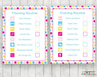 MORNING & EVENING Routine Chart | Checklist Printable | Girl Morning Routine Chart | Morning Kids Chart