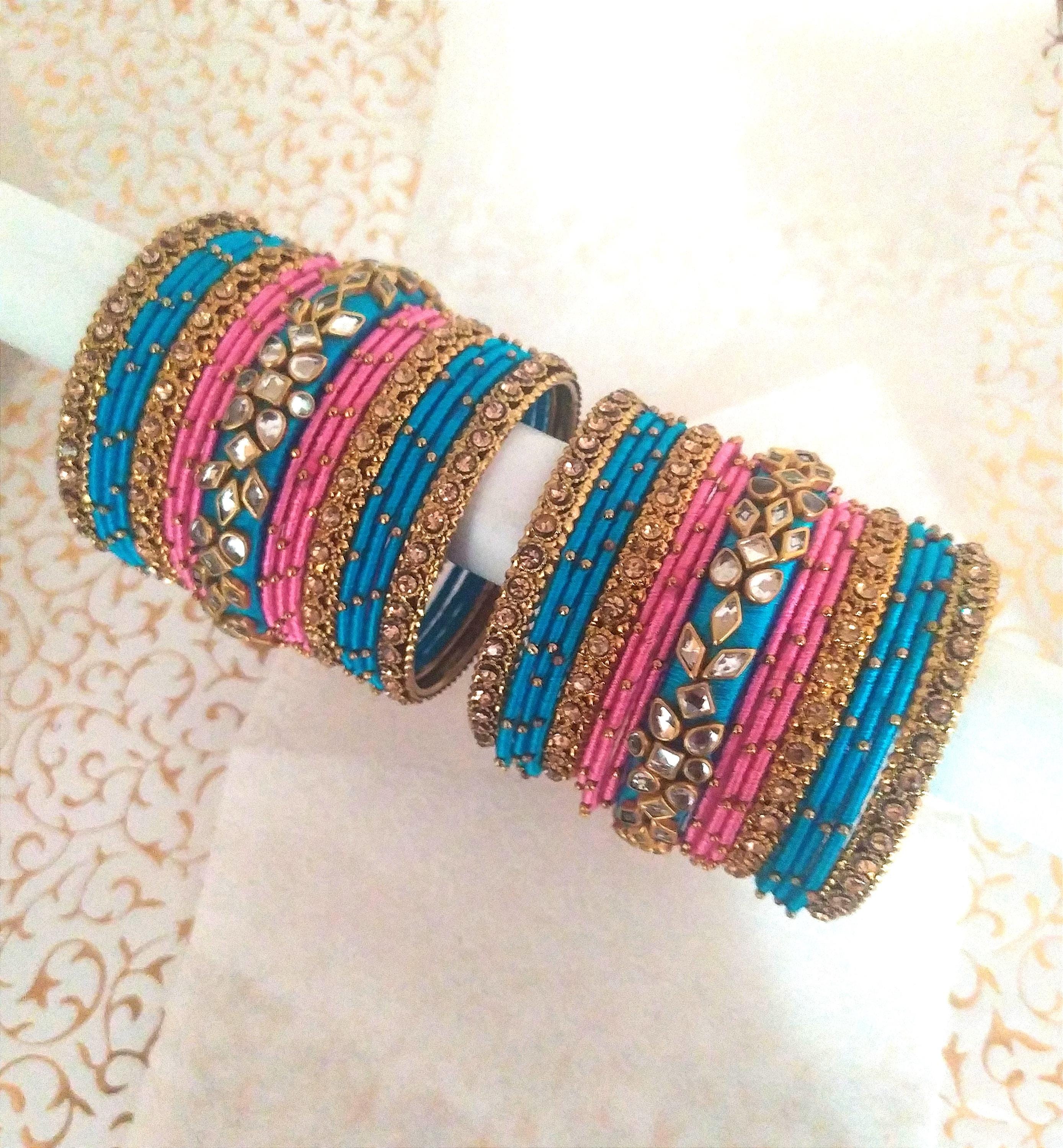 Blue and Pink Bangle Set, Bangle Stack, Pre Bridal Bangles, Bridal