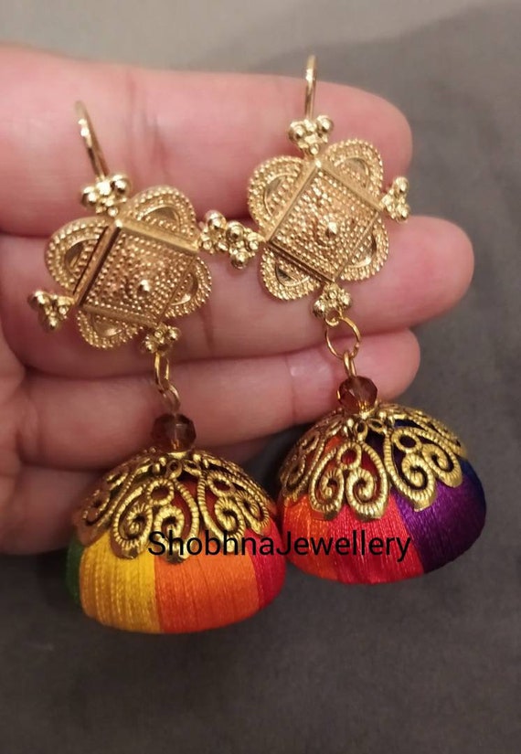 Antique Silk Thread Jhumka Earrings With Afghani Hook Etsy Australia