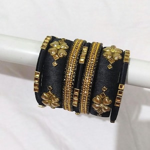Black silk thread bangles for women