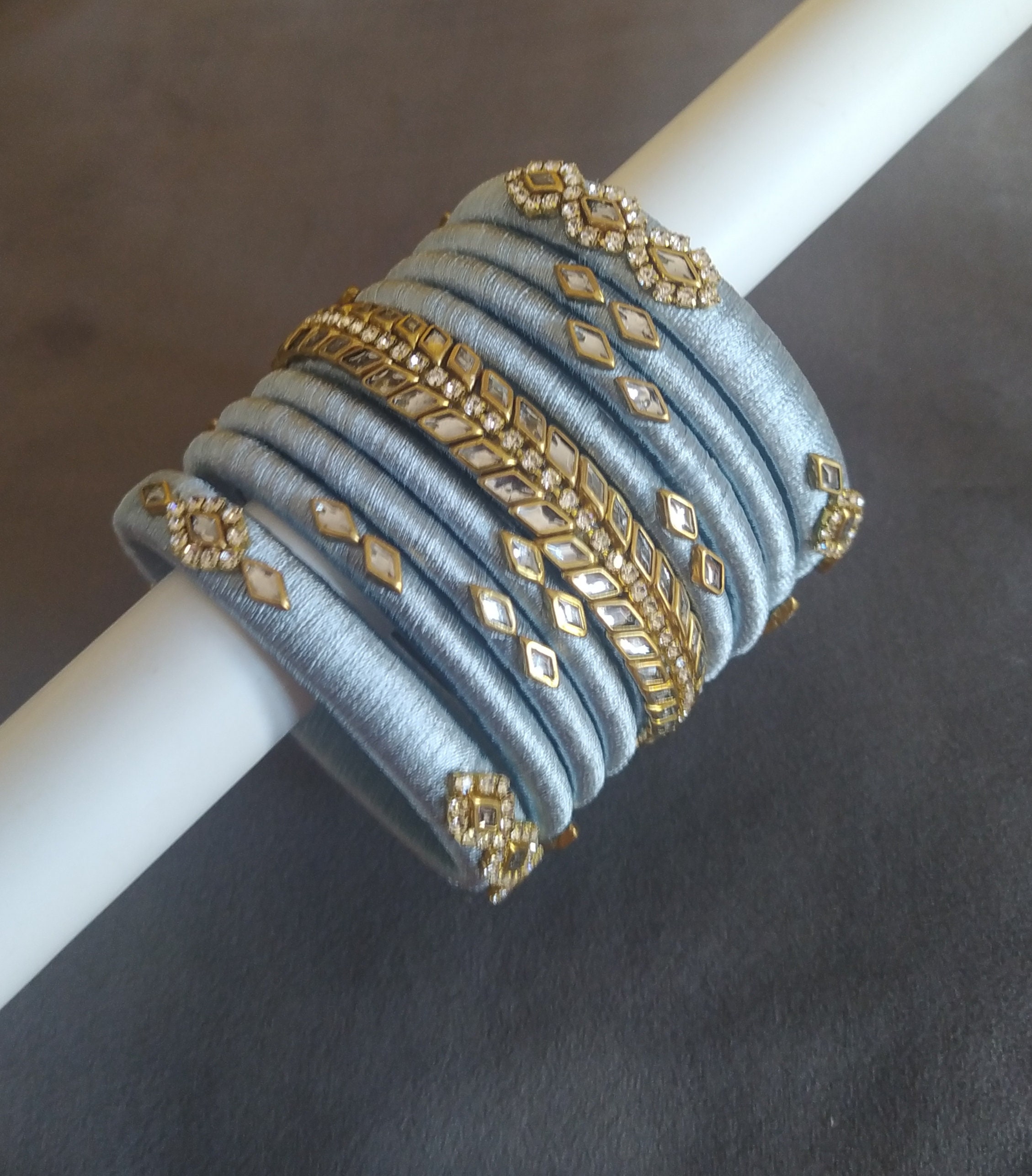 Silk Thread Bangles Grey Colour Bangles Set Gray Colour Bangles