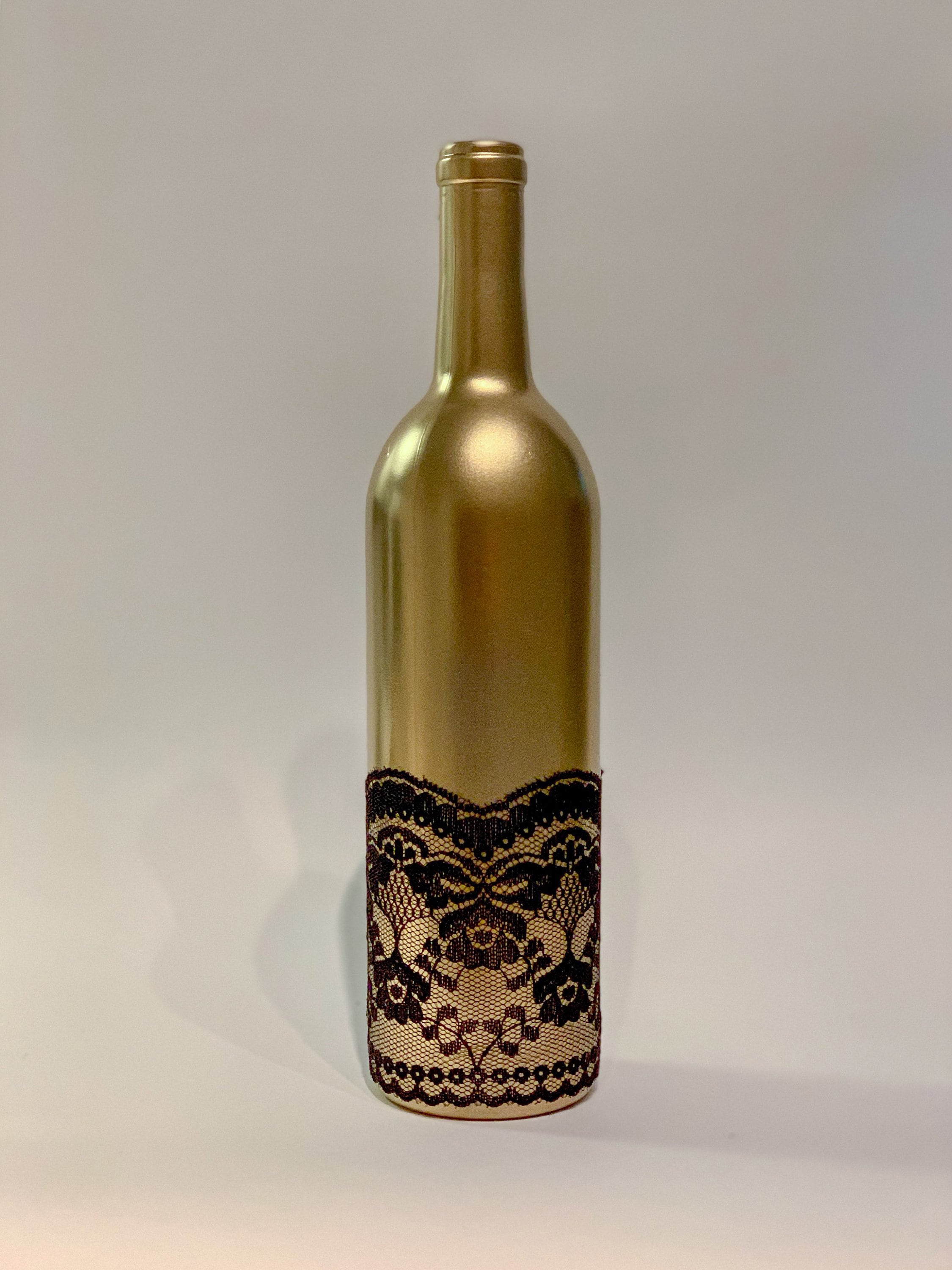 Gold Wine Bottles With Black Lace Trim Wedding Table Etsy