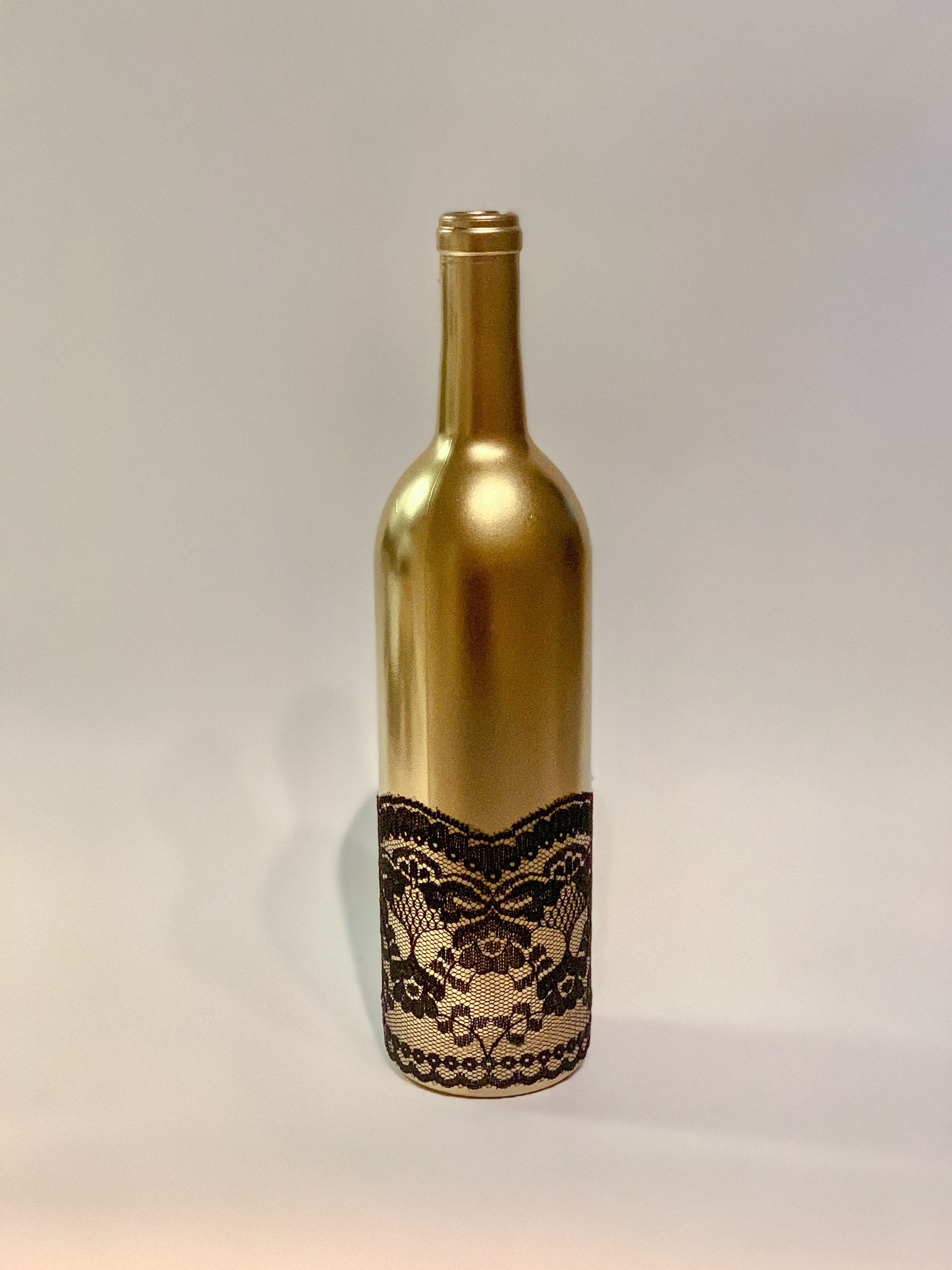 Gold Wine Bottles With Black Lace Trim Wedding Table Etsy