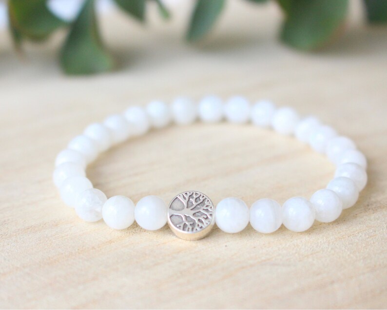 Moonstone gemstone bracelet with silver tree of life healing bracelets for balance gifts for her gift graduation