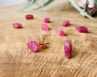 Raw tourmaline earrings studs, raw tourmaline studs, Raw stone earrings, Boho wedding jewelry