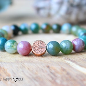 Indian agate pearl bracelet with tree of life pearl rose gold