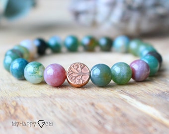 Indian agate pearl bracelet with tree of life pearl rose gold