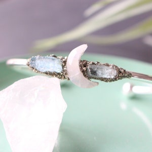 Crescent moon moonstone bracelet, moonstone cuff, silver boho cuff, raw crystal braclet, birthstone jewelry, celestial jewelry image 3