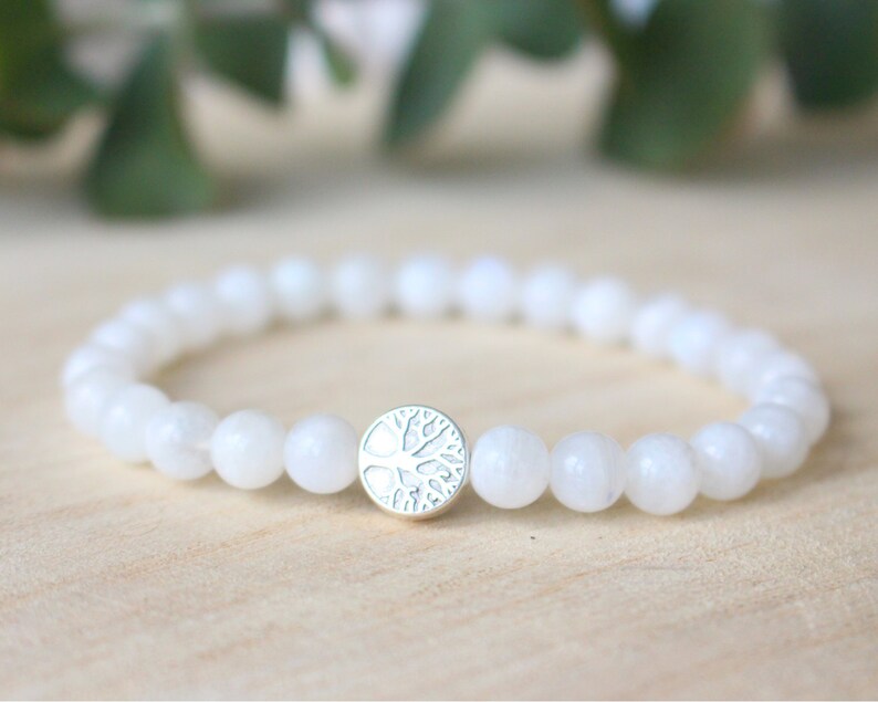 Moonstone gemstone bracelet with silver tree of life healing bracelets for balance gifts for her gift graduation